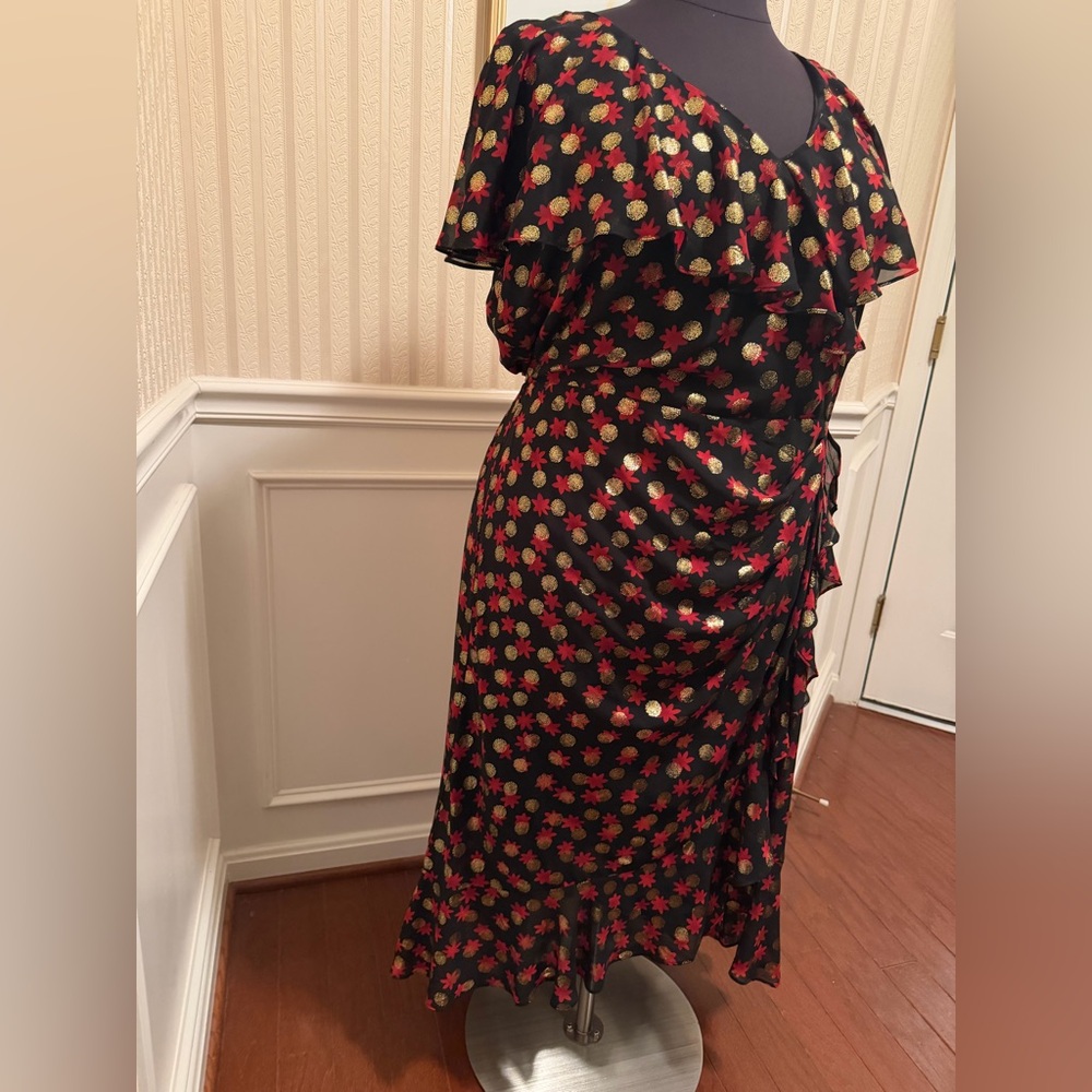 Lane Bryant Black Midi Dress with Red and Gold Floral Accents - Picture 4 of 6